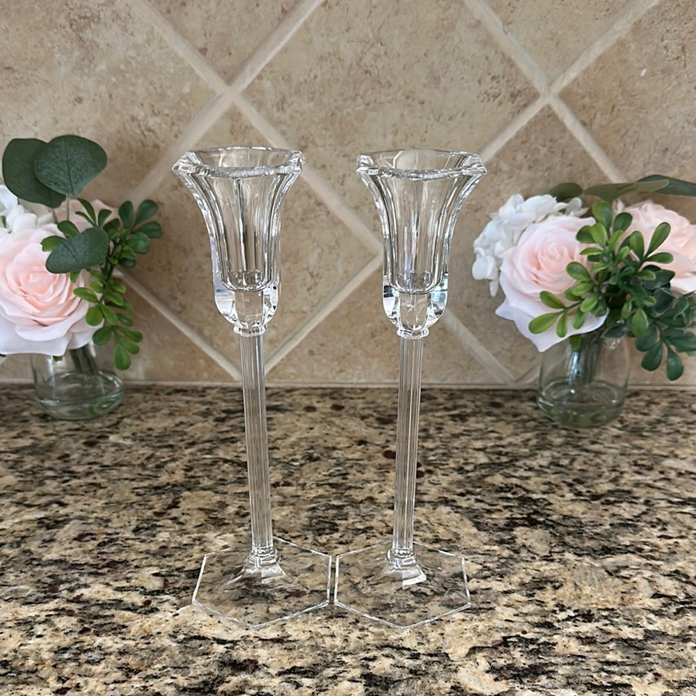 WATERFORD MARQUIS TRIUMPH CRYSTAL CANDLESTICKS CANDLE HOLDERS